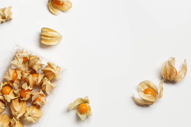 istock Physalis fruit or Physalis peruviana, small golden berries in plastic package Vegetarian and healthy food 1344598945