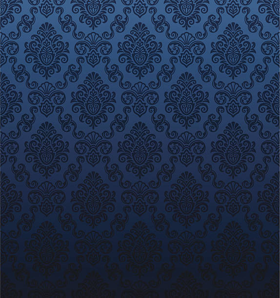 Seamless dark blue damask wallpaper Seamless Damask wallpaper! medieval background stock illustrations