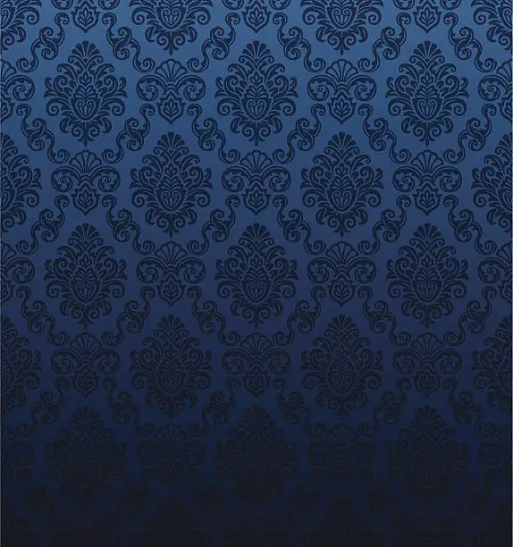 Vector illustration of Seamless dark blue damask wallpaper