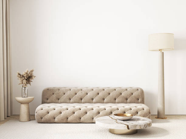 istock Contemporary classic white beige interior with sofa and decor. 1344602065