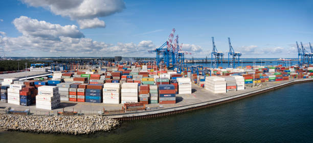 istock Container terminal at Baltic sea, Gdansk, Poland 1344603265