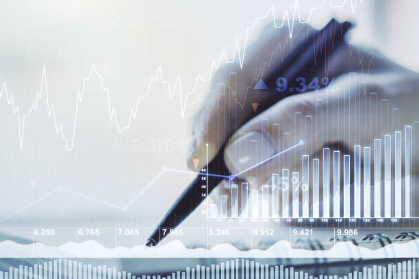 istock Multi exposure of abstract creative financial chart with hand writing in diary on background, research and analytics concept 1344606187