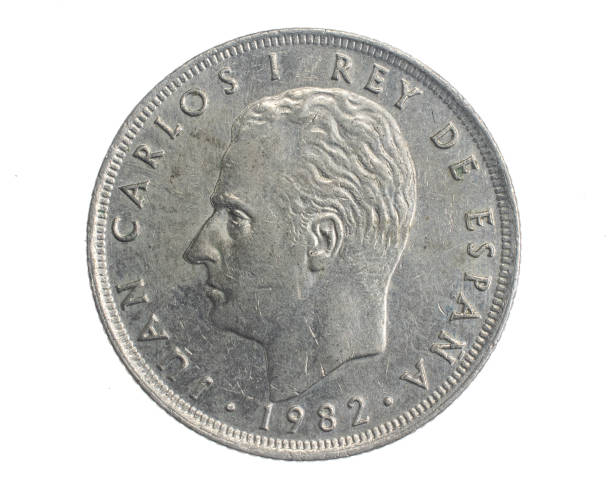 istock Spain twenty five ptas coin on white isolated background 1344607852