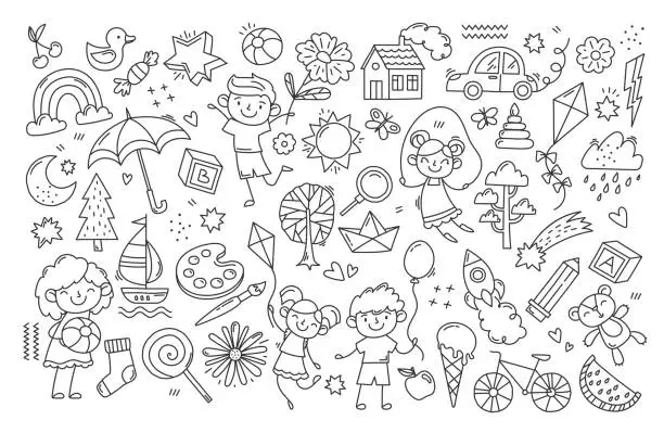 Vector illustration of Black and white childs drawing