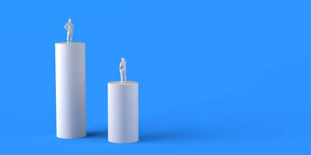 istock People on pedestals at different heights. Copy space. 3D illustration. 1344611472