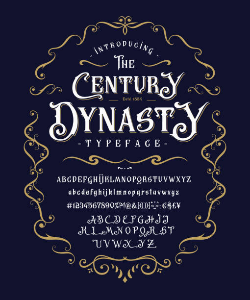 illustrazioni stock, clip art, cartoni animati e icone di tendenza di font the century dynasty. design vintage per logo - medieval music