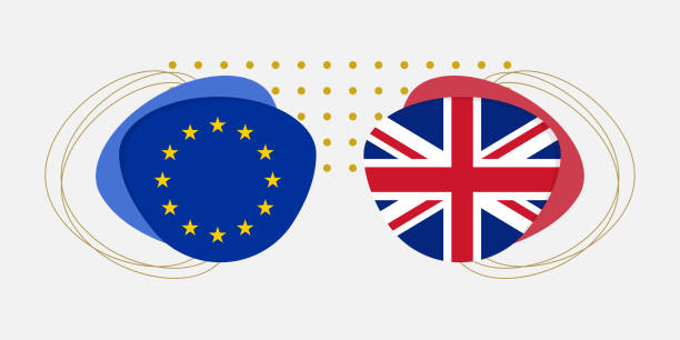 eu 와 영국 플래그. 추상적 배경과 기하학적 모양의 영국과 유럽 연합 (eu)의 상징. 벡터 그림입니다. - europe european community star shape backgrounds stock illustrations
