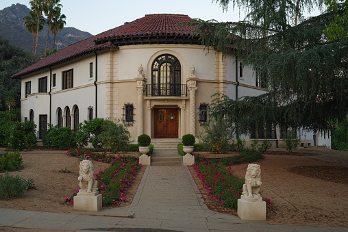 Altadena, California, USA - May 31, 2021: this image shows the landmark Balian Mansion shown at dusk.