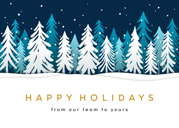 holiday card with christmas trees - happy holidays stock illustrations