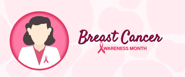Breast cancer awareness month banner website animated illustration Breast cancer awareness month banner website animated illustration with woman doctor avatar icon breast cancer symbol for facebook stock illustrations