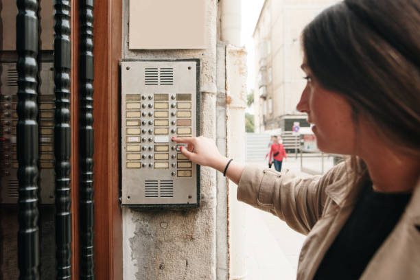 A Grungy Intercom Device At The Entrance Of A Business Or Home, With Copy Space