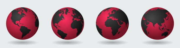 illustrazioni stock, clip art, cartoni animati e icone di tendenza di terra, un globo rosso e nero - red earth