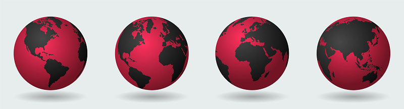 A set of four globes from different angles. EPS10 vector illustration, global colors, easy to edit.
