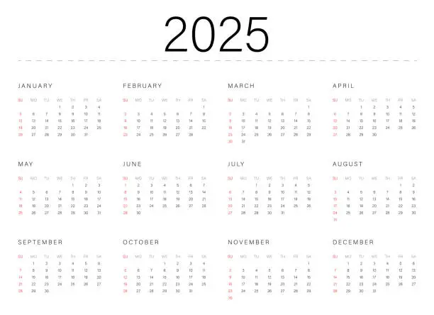 Vector illustration of Calendar 2025 Template