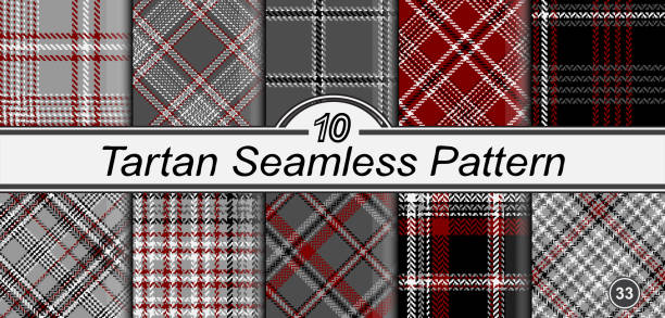 Classic tartan pattern set. Classic tartan pattern set. Abstract checkered seamless background. Straight and oblique scottish fashion cage. Vector graphics of printing on fabric, shirt, textile, curtain and tablecloth. tsp stock illustrations