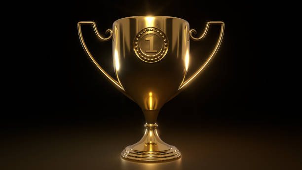 Golden 1st Place Trophy Cup 3D Render stock photo