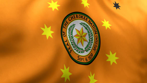 Cherokee Nation Flag With Texture / Native American Flag 3D Render stock photo