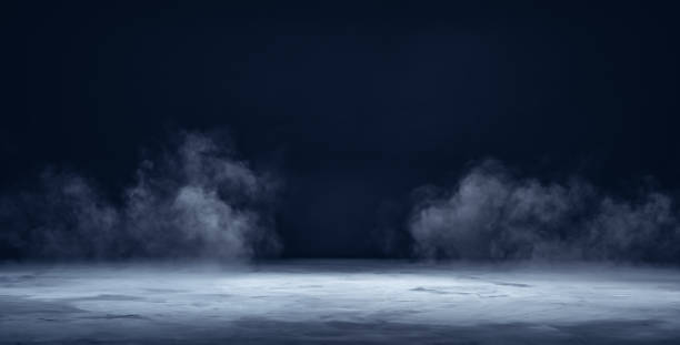 gray textured concrete platform, podium or table with smoke in the dark - set imagens e fotografias de stock