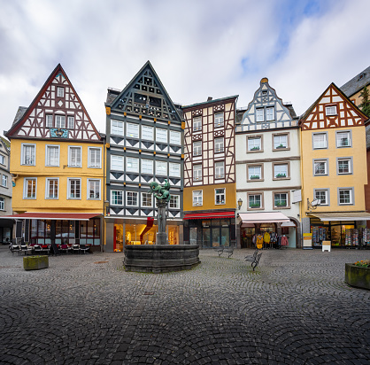Market Square (Marktplatz) and St Martin Fountain (Martinsbrunnen) - Cochem, Rhineland-Palatinate, Germany