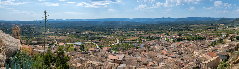 Panoramic landscape of the village and surroundings of La Fresnada in Teruel Spain