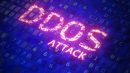 DDOS attack concept. DDoS inscription on digital background. 3d render.