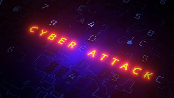 glowing lettering inscription cyberattack on a digital background. 3d render. - extortionist imagens e fotografias de stock