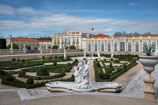 Queluz, Portugal - Feb 26, 2020: Palace of Queluz Gardens - Queluz, Portugal