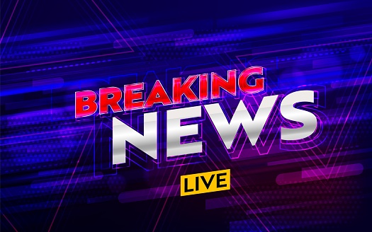 Live breaking news headline abstract web banner template. Streaming and broadcasting important daily information. Journalism and social media. Neon dynamic motion background. Vector illustration