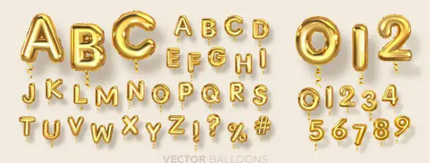 Vector illustration of English alphabet and numbers Balloons