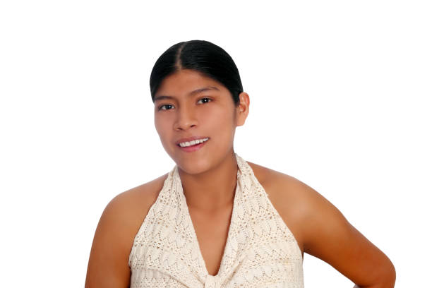 Latin hispanic mayan woman portrait isolated on white