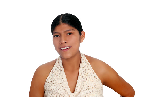 Latin hispanic mayan woman portrait isolated on white