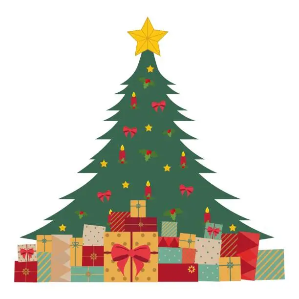 Vector illustration of Christmas tree with gifts. Vector illustration