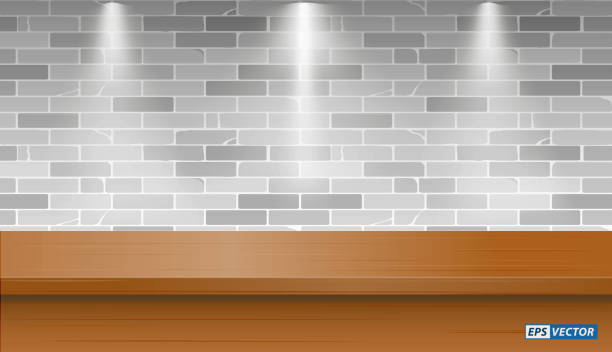 istock set of realistic blank table mock up with wall background or blank desk with down light or mock up table exhibition concept. eps vector 1344659877
