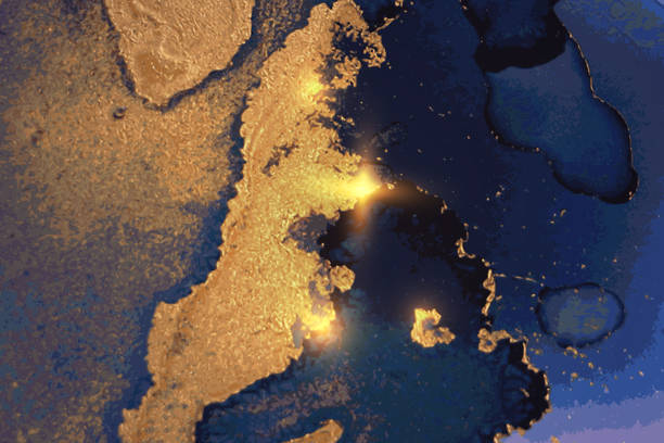 istock Vinatge abstract gold, blue, and yellow marble texture with sparkles 1344662655