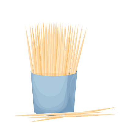 Kitchen box with toothpicks in cartoon flat style isolated on white background. Wooden, bamboo sticks. Dental care symbol vector illustration. Vector illustration