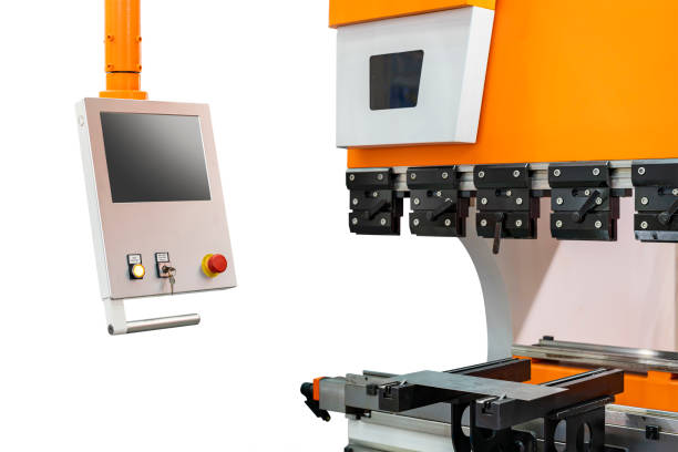 istock Intelligent control panel of automatic and high precision hydraulic press bending machine for metal sheet plate forming in industrial isolated with clipping path 1344664440