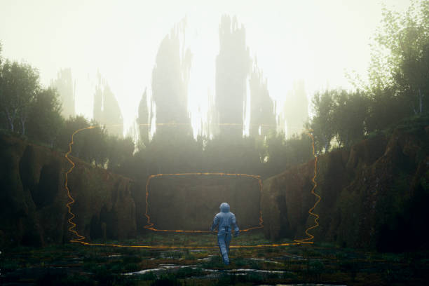 istock Astronaut walking in ancient landscape 1344666659