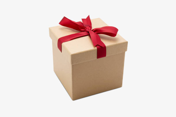 istock Gift box kraft on isolated on white background with romantic, presents for Christmas day or valentine day, package with congratulation, wrapped paper, spring for decoration, copy space, holiday concept. 1344667316