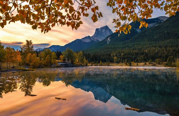 istock Autumn Foliage Framing Quarry Lake Mountains 1344667394