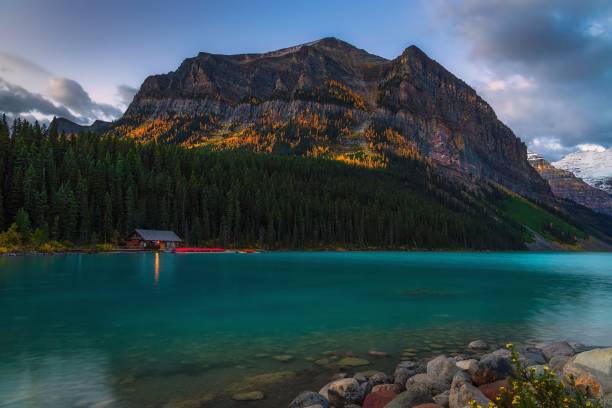 istock Cloudy Fall Morning At Lake Louise 1344667609