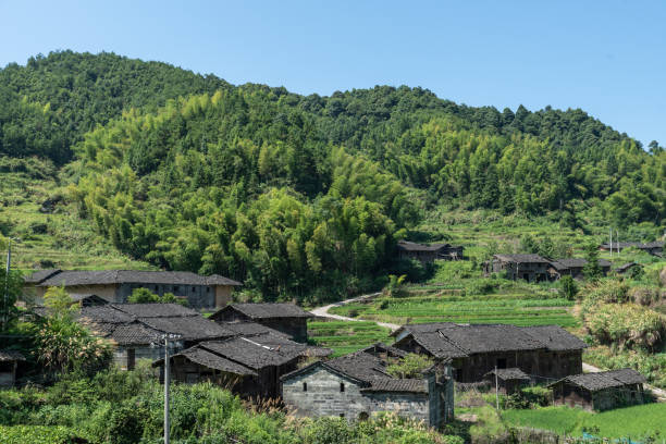 istock Fields and houses in the countryside under the blue sky 1344667689