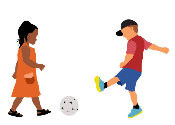 ilustrações, clipart, desenhos animados e ícones de pré-escola de futebol jogar flat design laranja - short game