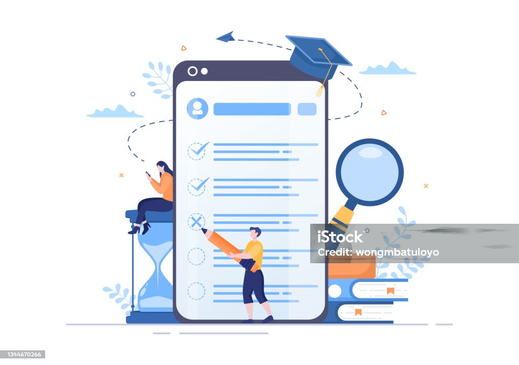 Online Testing Background Vector Illustration With Checklist Taking ...
