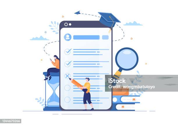Online Testing Background Vector Illustration With Checklist Taking ...