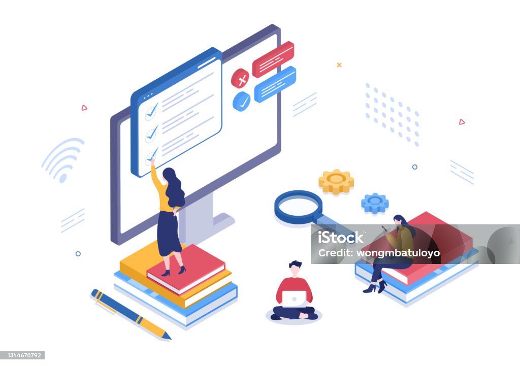 Test Elearning Images Online Testing Background Vector Illustration With Checklist Taking ...