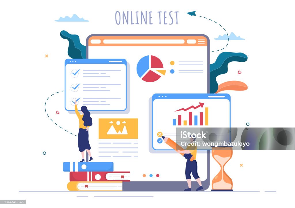 Test Elearning Images Online Testing Background Vector Illustration With Checklist Taking ...