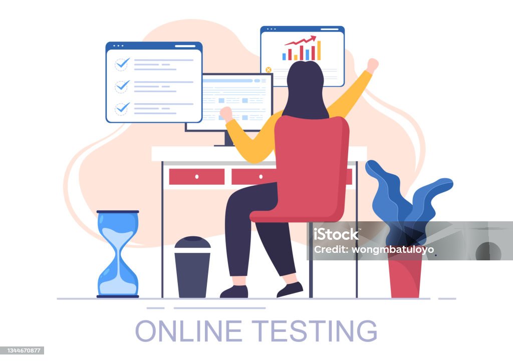 Test Elearning Images Online Testing Background Vector Illustration With Checklist Taking ...
