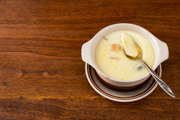 Steamed egg pudding, or soup, made with chicken broth and rehydrated dried scallops.