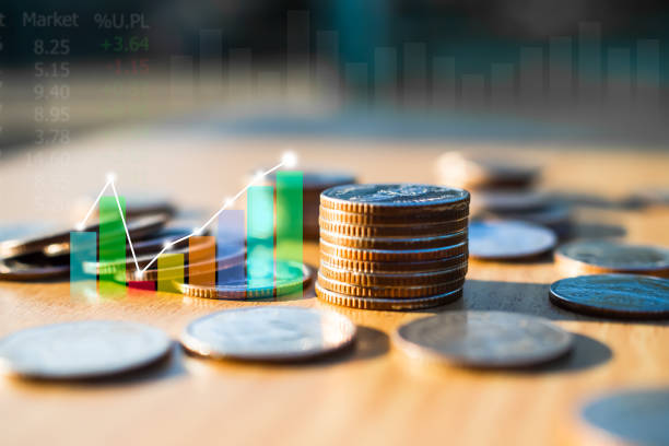istock Stack coin with  graph candlestick chart trade forex growth data stock market digital signal Trend Line Indicator 1344692800