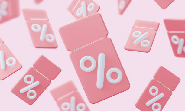 istock Background of pink coupons with pinterest. A loyal program for customers, profitable purchases. Online store. 3d rendering 1344692848
